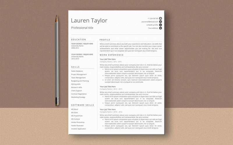 Resume Template for MS Word, Professional CV Template