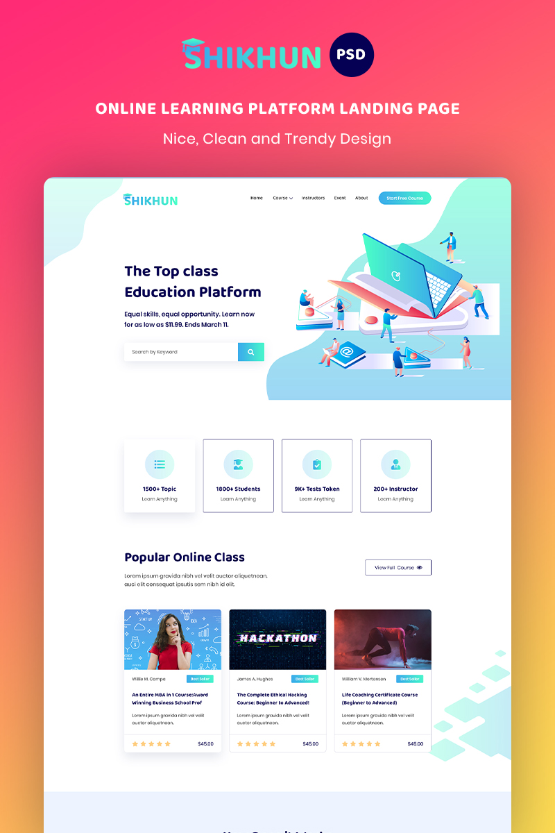 Online Learning Platform Landing Page Psd #100361