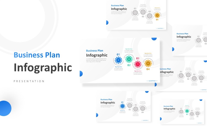 4 Colorful Gears Process Infographic Presentation PowerPoint template PowerPoint Template