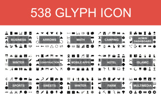 538 Glyph Icon with 15 different categories Set