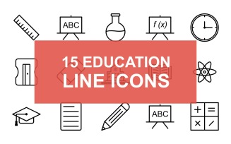 Education Line Black Icon Set
