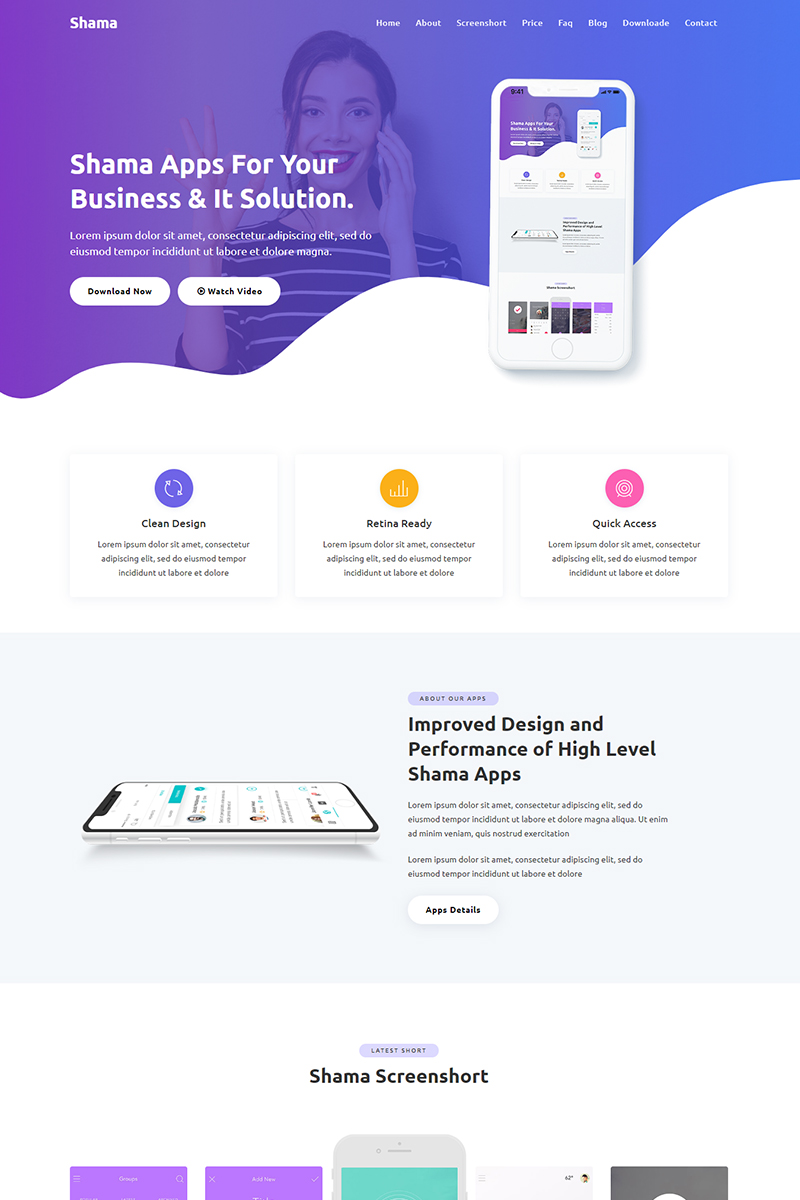 Landing Page Template namens "Shama - App HTML" #100560