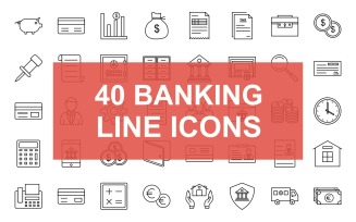 30 Banking Line Black Icon Set
