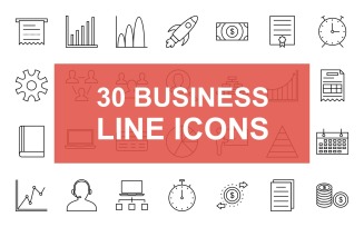 30 Business Management Line Icon Set