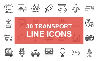 30 Transportation Line Icons Set