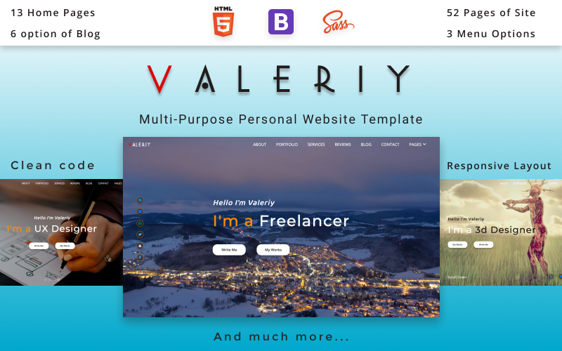 Modello Siti Web Responsive #100745 "Valeriy | Multi-Purpose Personal"