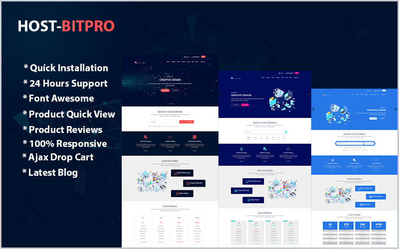 Template Siti Web Responsive #100741 "Hostbitpro- Multipurpose Hosting HTML & WHMCS"