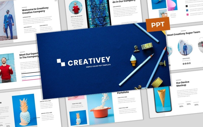 Creativey - Simple Color Pop Business PowerPoint template PowerPoint Template