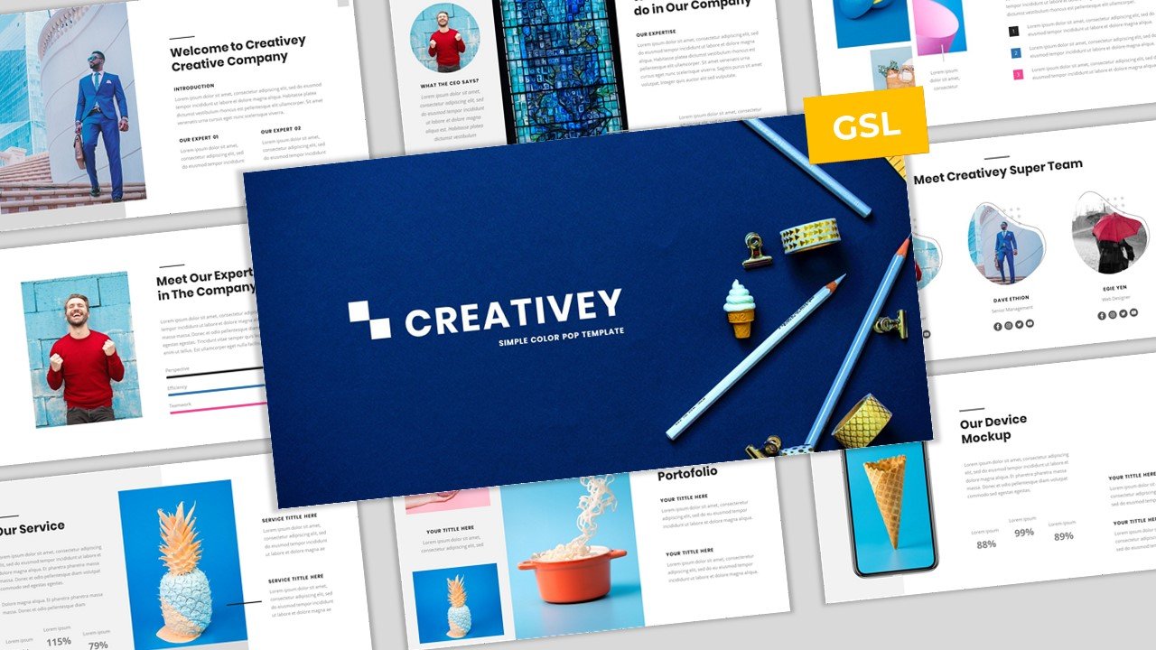 "Creativey - Simple Color Pop Business Template Google Slides" Google Slides №100901