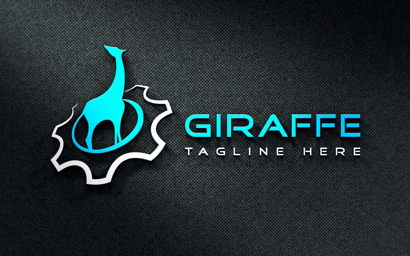 Giraffe With Gear Animal Technology Logo Logo Template
