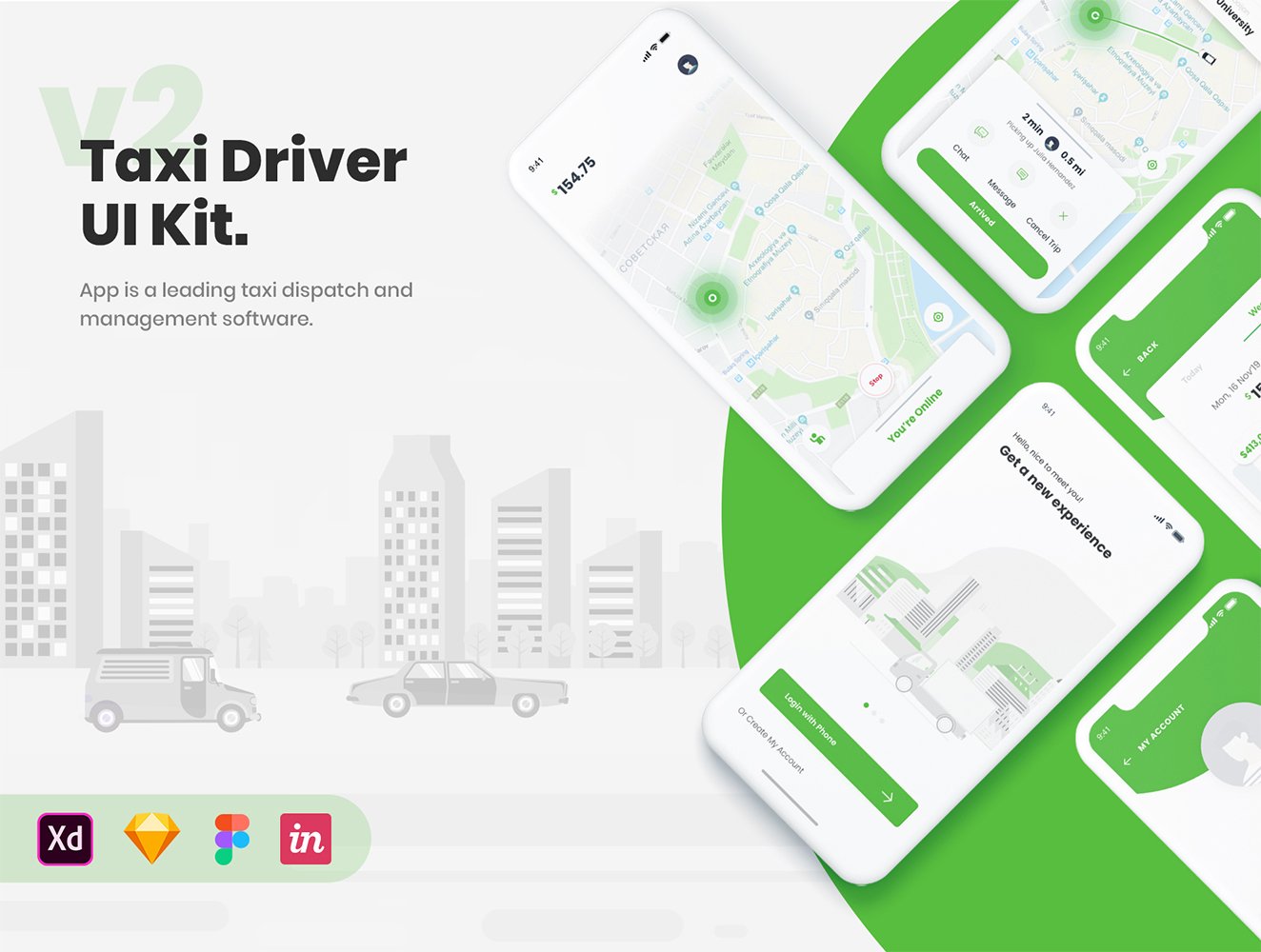 Download Taxi Driver UI Kit - Адаптивный UI элементы на тему графика