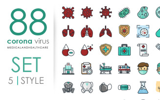 corona virus medical and healthcare Icon Set