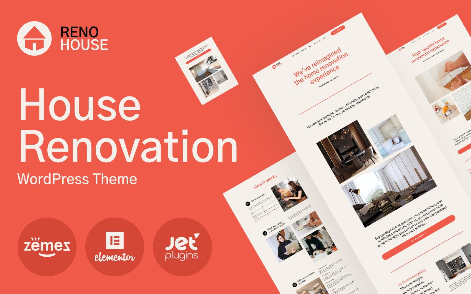 "RenoHouse - Modern Construction Project Website" - адаптивний WordPress шаблон №101566