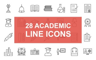 28 Academic Line Black Icon Set