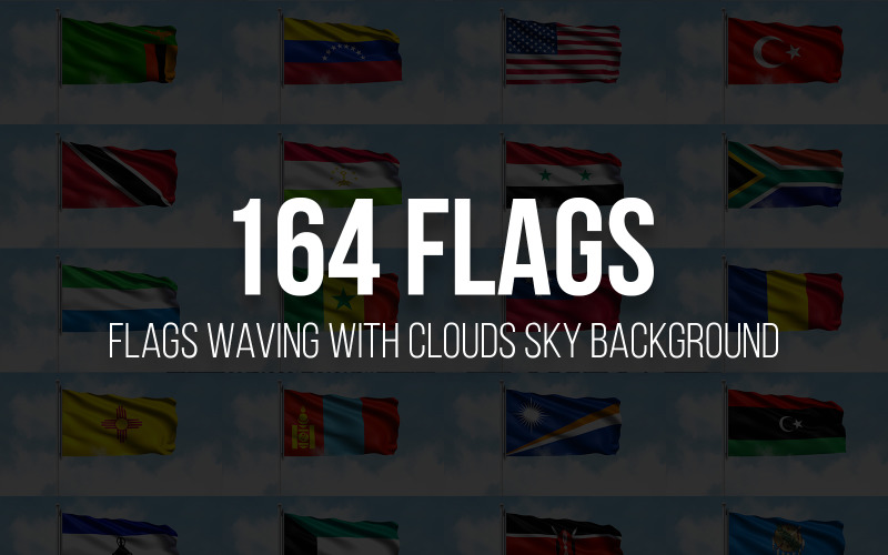 Flags Waving with Clouds Sky Background