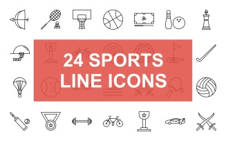 24 Sports Line Black Icon Set