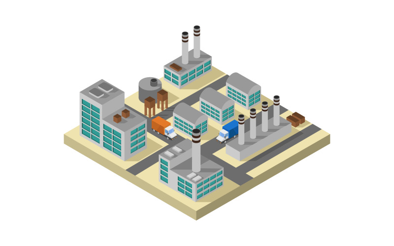 isometric industry illustrated on white background - Vector Image Vector Graphic