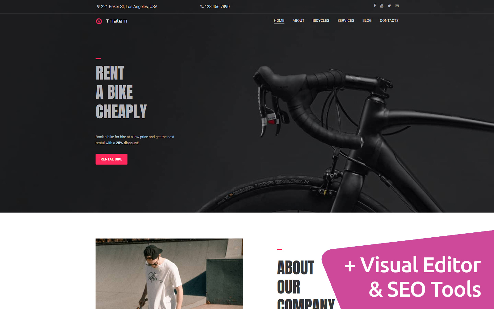 Moto CMS 3 Template namens "Trialem - Bike Rental" #101735