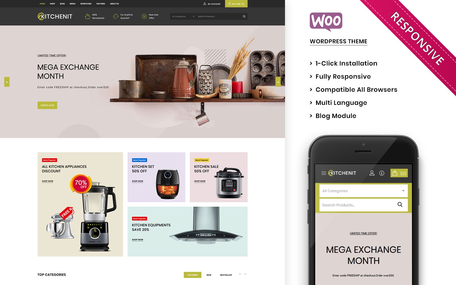 Responzivní WooCommerce motiv "Kitchenit - The Mega Kitchen Store Premium" #101768