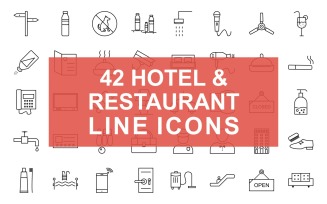 42 Hotel & Restaurant Line Black Icon Set