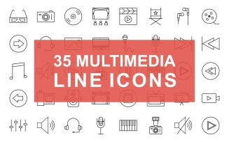 34 Multimedia Line Black Icon Set