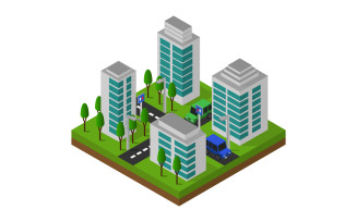 Colored Isometric City - Vector Image