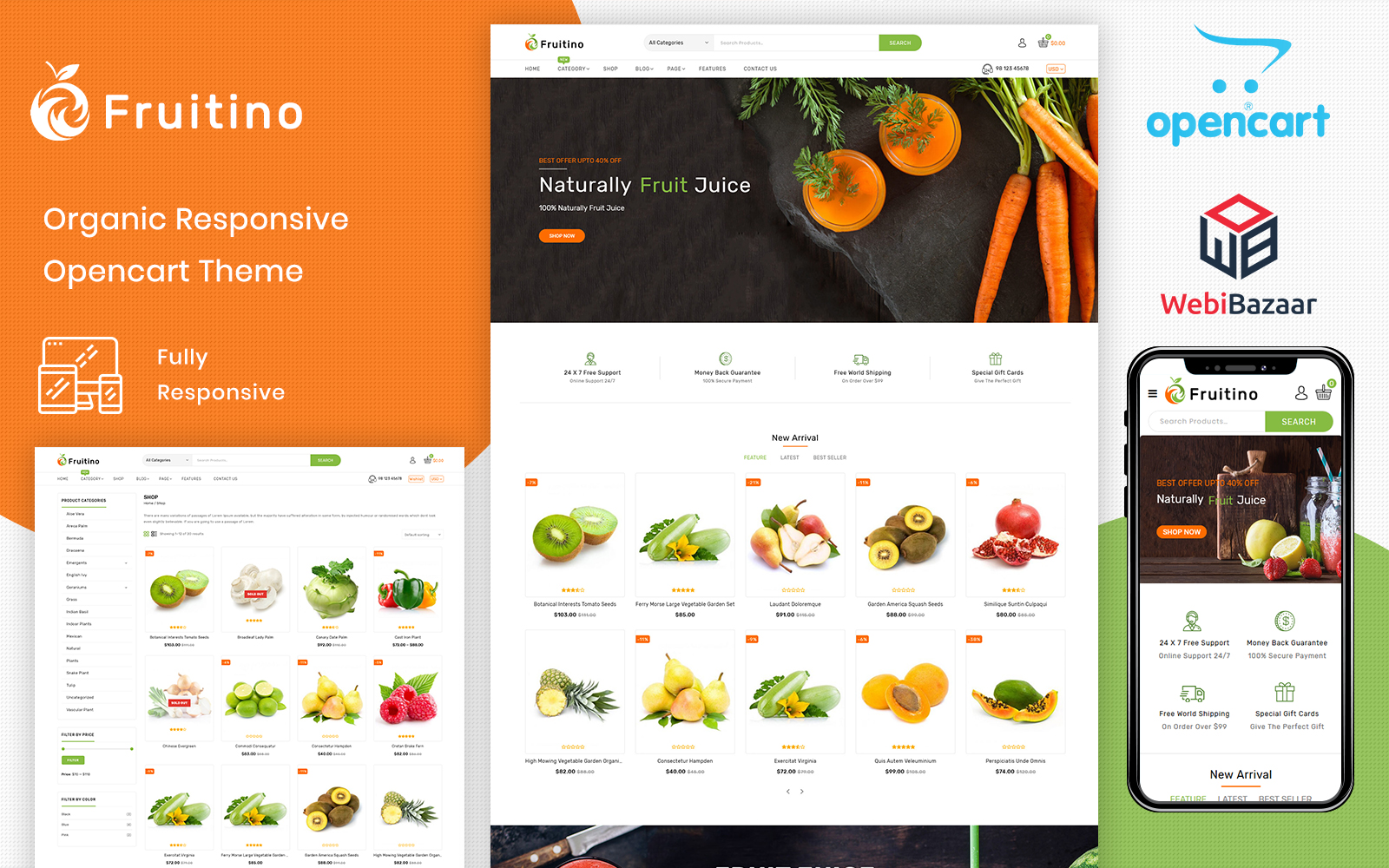 "Fruitino - Food & Grocery Store" - адаптивний OpenCart шаблон №101926