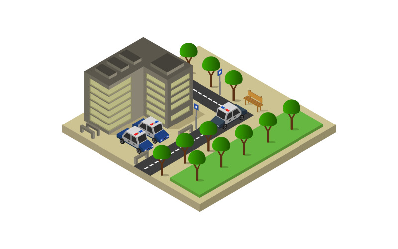 Isometric and colorful police station - Vector Image Vector Graphic