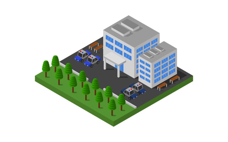 Isometric and colorful police station - Vector Image Vector Graphic
