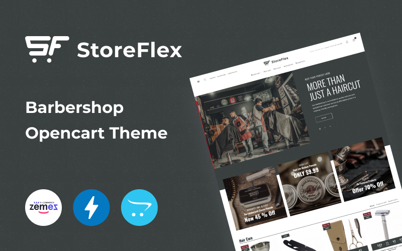 "Storeflex Barbershop Online Template" - адаптивний OpenCart шаблон №102149
