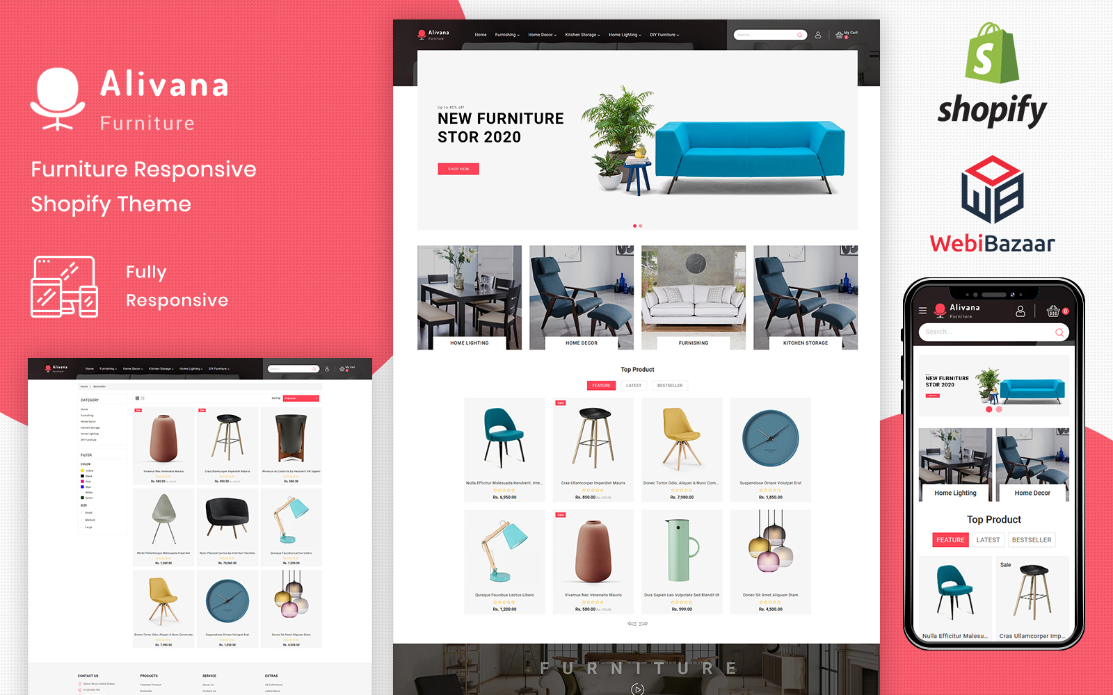 "Alivana - Interior Decor and Lights" thème Shopify adaptatif #102214