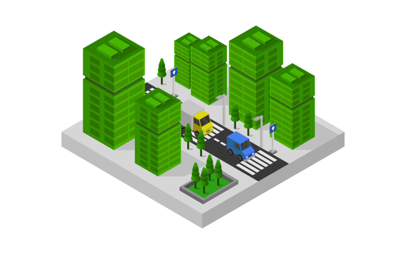 Colorful Isometric City - Vector Image Vector Graphic