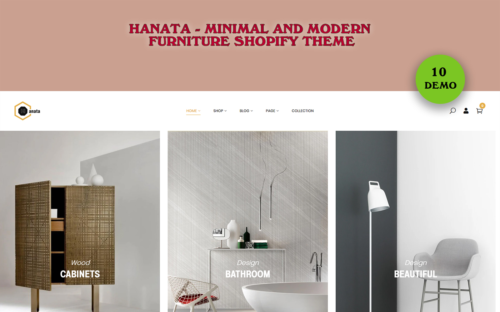 "Hanata - Minimal and Modern Furniture" - адаптивний Shopify шаблон №102211