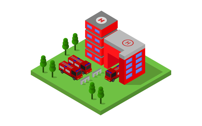 Isometric Fire Station - Vector Image Vector Graphic