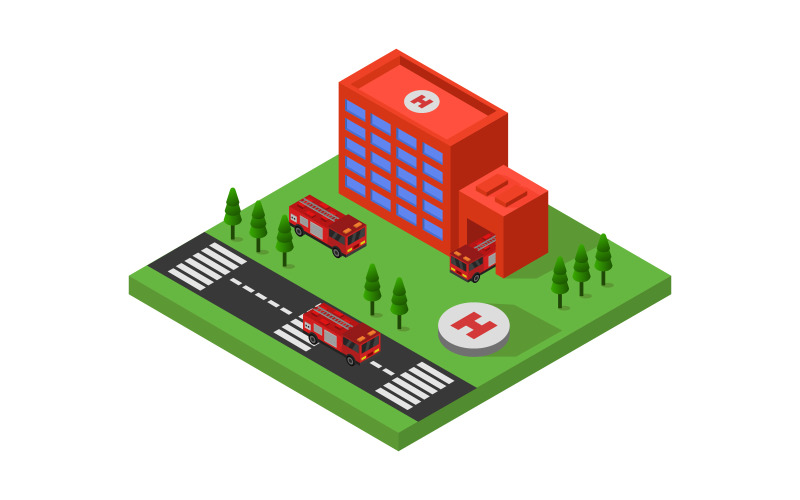 Isometric Fire Station - Vector Image Vector Graphic