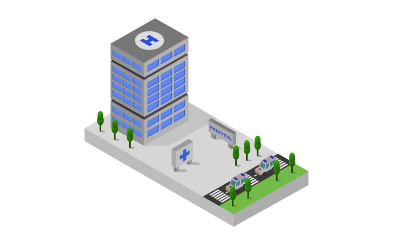 Isometric Hospital on background - Vector Image Vector Graphic