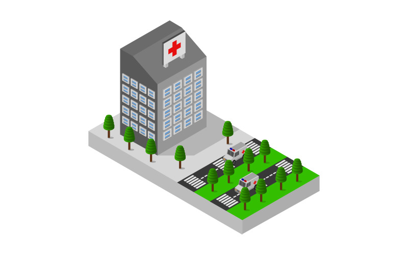 Isometric Hospital on Background - Vector Image Vector Graphic