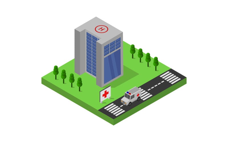 Isometric Hospital on White Background - Vector Image Vector Graphic