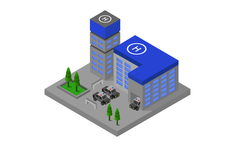 Isometric Police Station on Background - Vector Image Vector Graphic