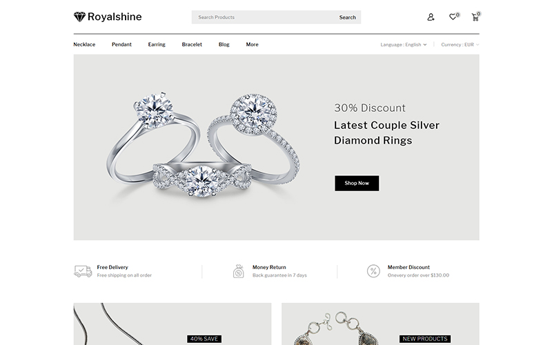 Modello PrestaShop Responsive #102224 "Royalshine - Jewellery Store"