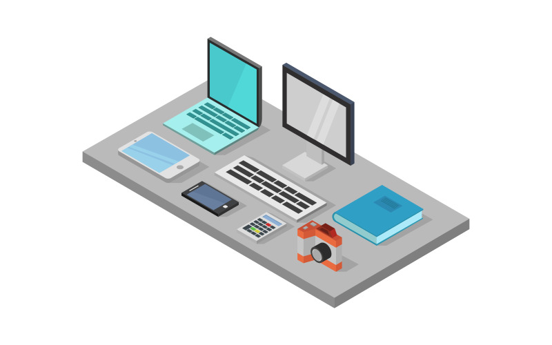 Colorful isometric desk - Vector Image Vector Graphic