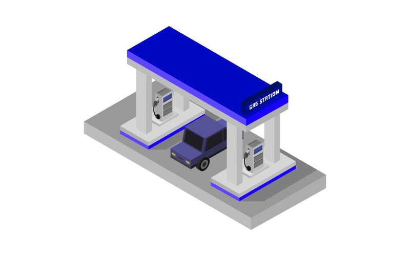 Colorful Isometric Gas Station - Vector Image Vector Graphic
