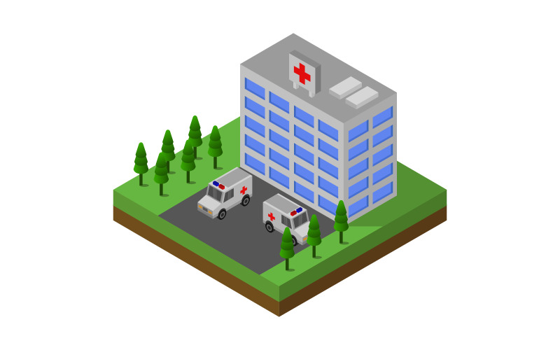 Colorful Isometric Hospital - Vector Image Vector Graphic
