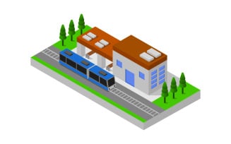 Colorful Isometric Train Station - Vector Image