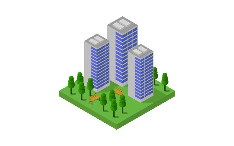Isometric City on a white background - Vector Image Vector Graphic