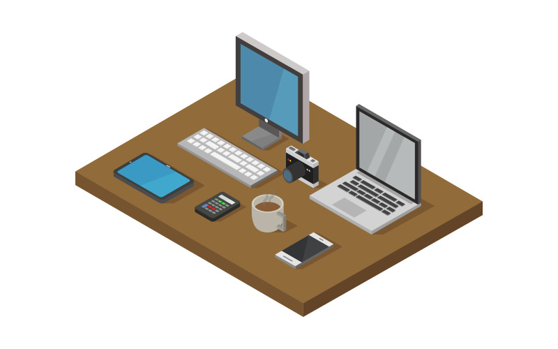 Isometric desk on a white background - Vector Image Vector Graphic