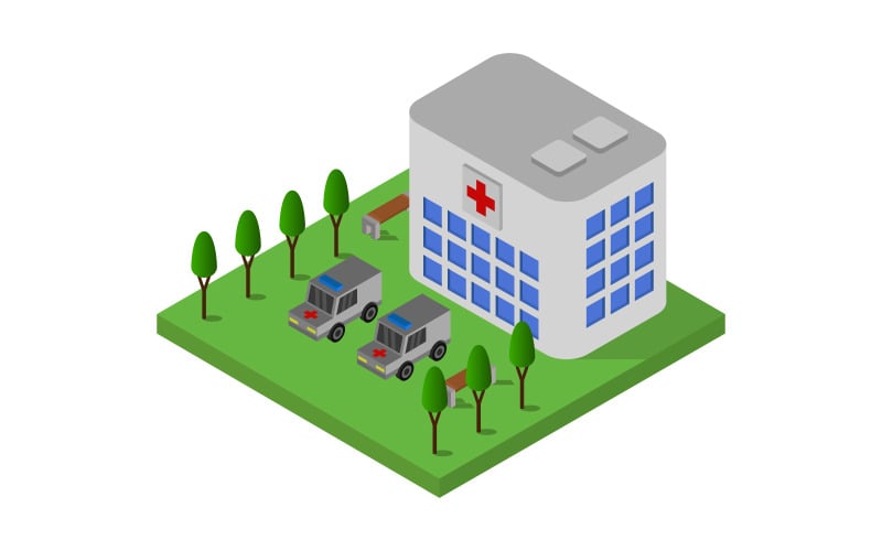 Isometric Hospital on white background - Vector Image Vector Graphic