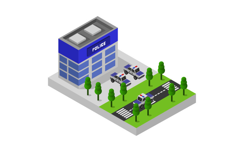 Isometric Police Station - Vector Image Vector Graphic