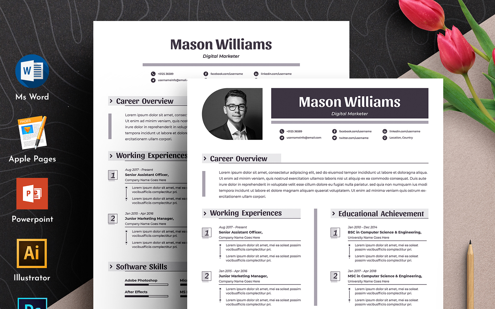 Mason Clean Word Pages Cv Resume Template