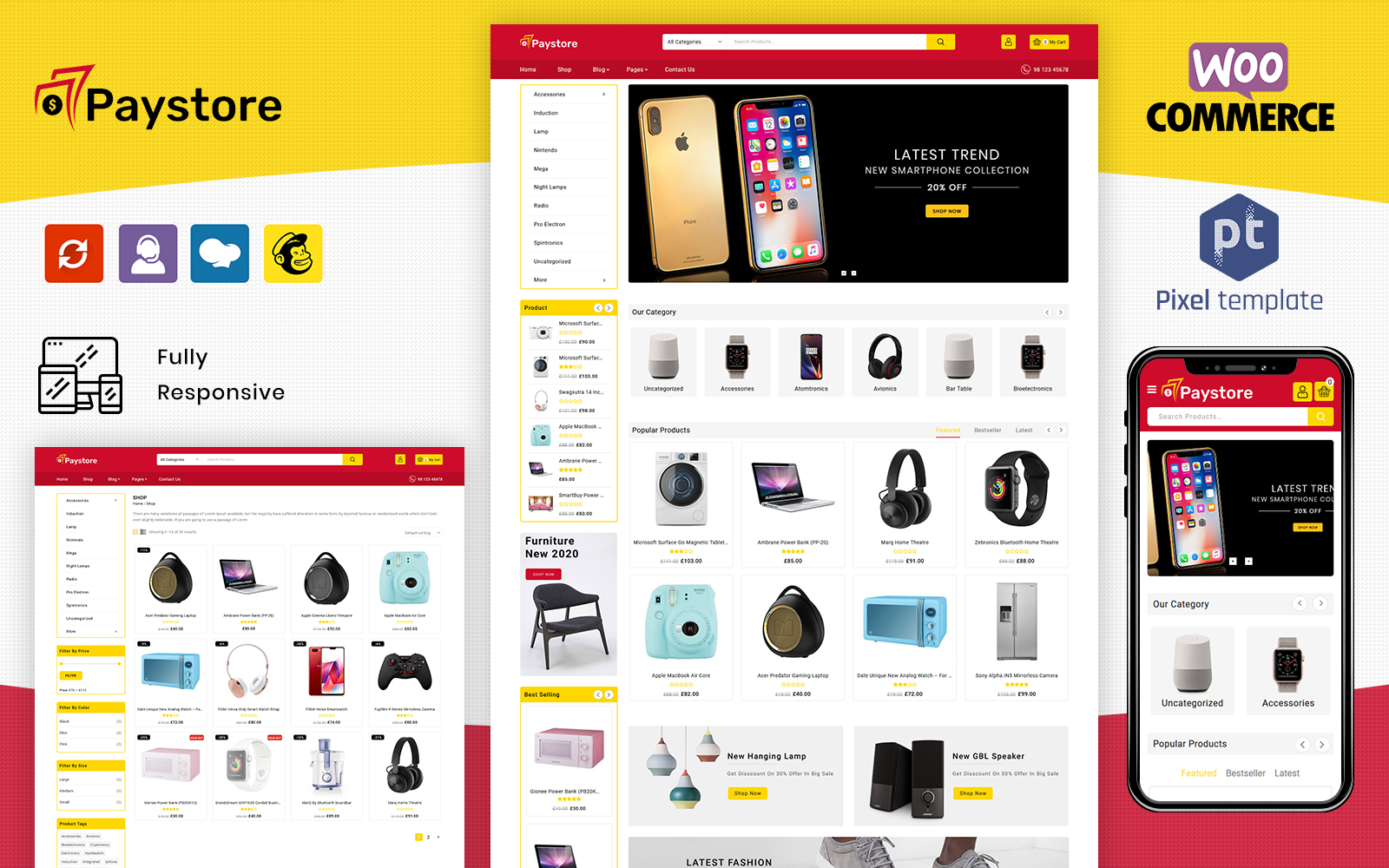 "PayStore - Multipurpose" - bootstrap WooCommerce шаблон №102353